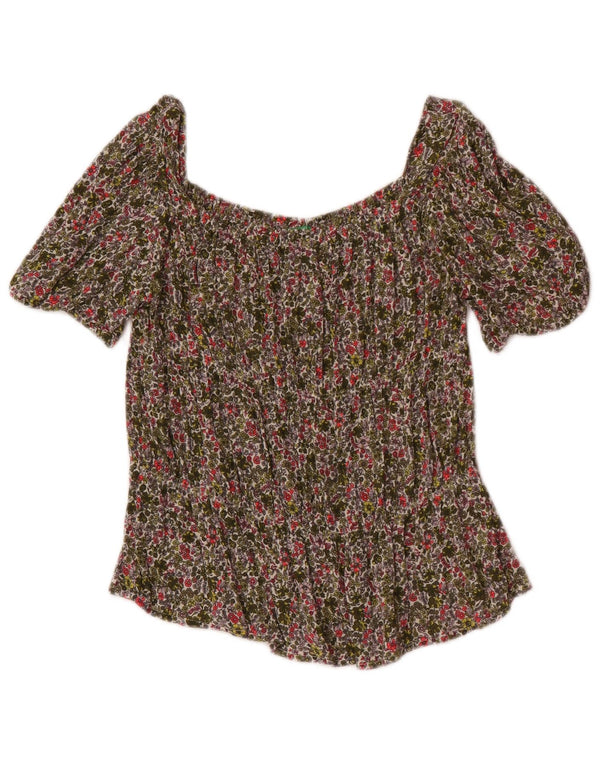Benetton Girls Off Shoulders Bluse Top 13-14 år 3XL Khaki Floral