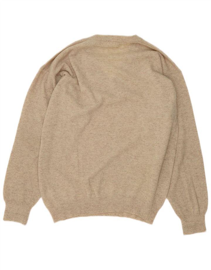 Vintage Herre V-hals sweater Stor Beige Flecked Uld