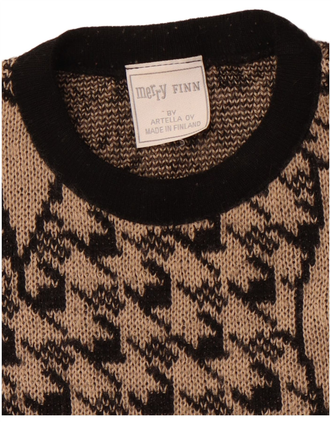 MERRY FINN Dame sweater med rund hals DK 18 XL Brun Houndstooth