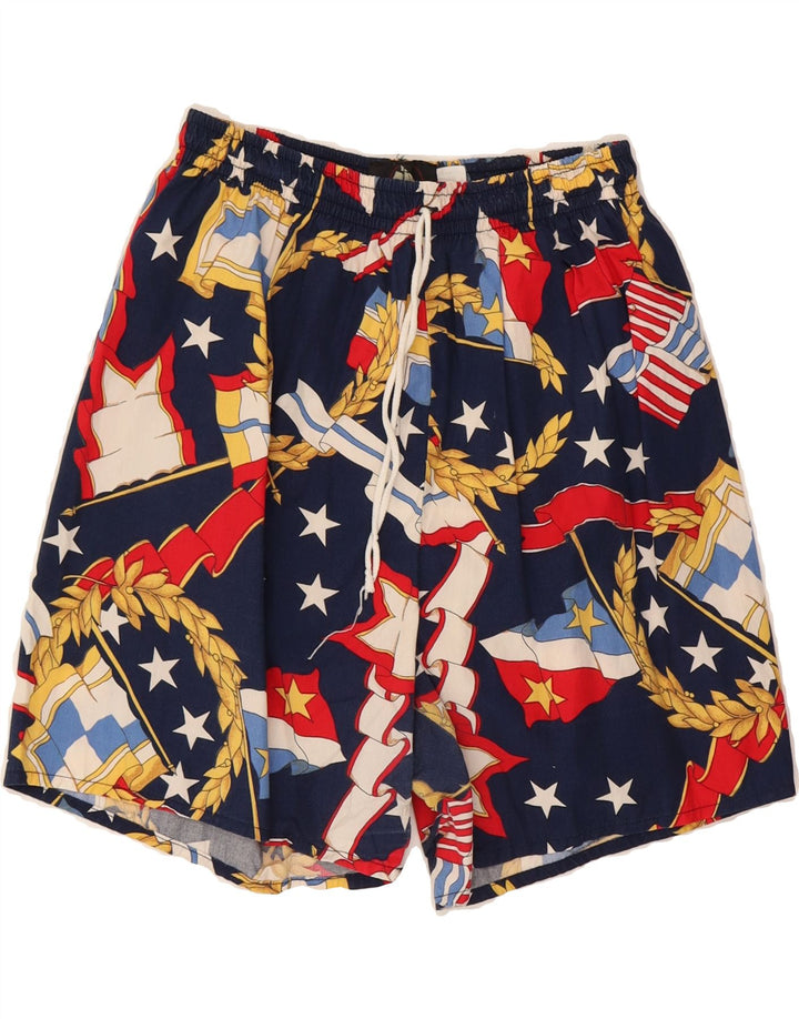VINTAGE Mens Abstract Pattern Sport Shorts IT 48 Medium  Navy Blue Cotton Vintage Vintage and Second-Hand Vintage from Messina Hembry 