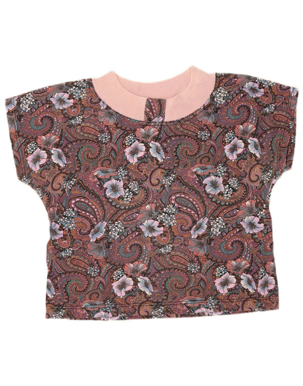 Vintage Kvinders Oversized Crop T-Shirt Top UK 10 Small Multicolored Paisley