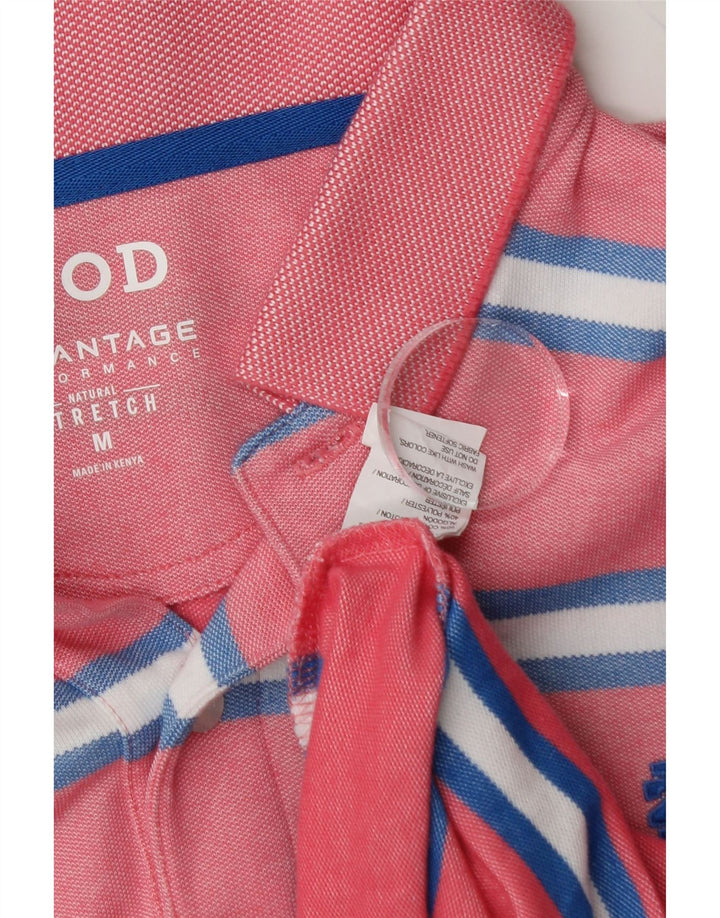 IZOD Mens Polo Shirt Medium Pink Striped Cotton Vintage Izod and Second-Hand Izod from Messina Hembry 