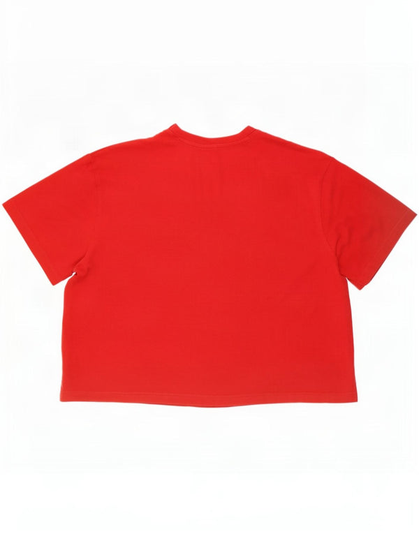 Adidas Womens Crop Oversized grafisk T-shirt top UK 28/30 3XL rød bomuld