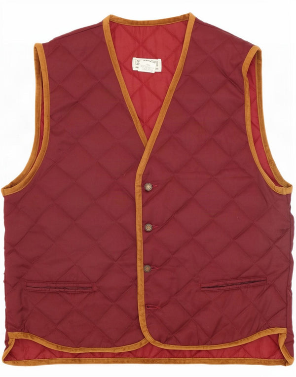 Vintage Herre Quiltet Gilet UK 42 XL Burgundy Polyamid
