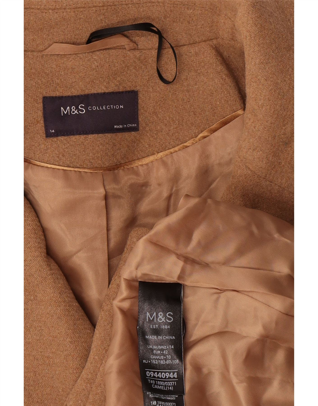 Marks & Spencer Dame Oversized Pea Coat UK 14 Stor Beige Uld