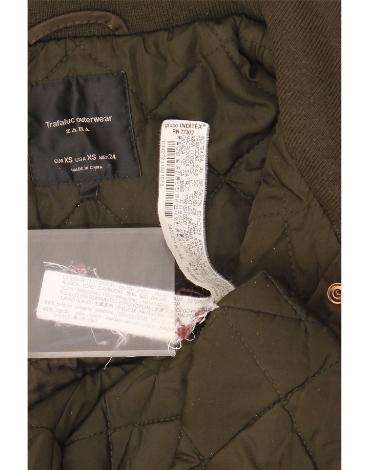 Zara Dame Trafaluc Oversized Parkajakke med hætte UK 6 XS Khaki Polyester