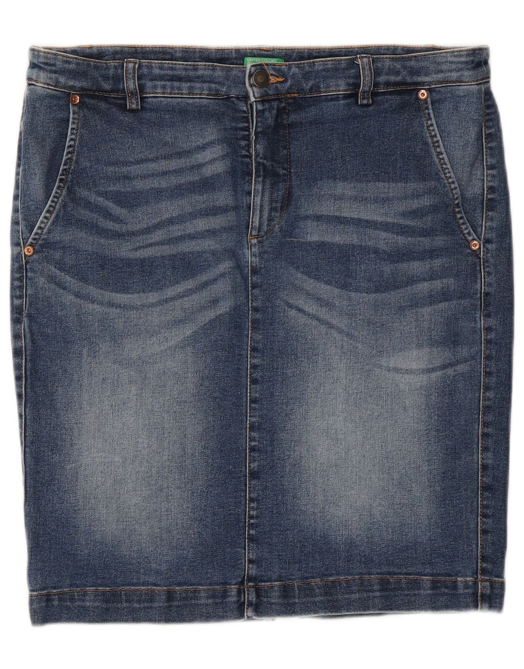 Benetton Dame lavtaljet denimnederdel W34 Large Blue