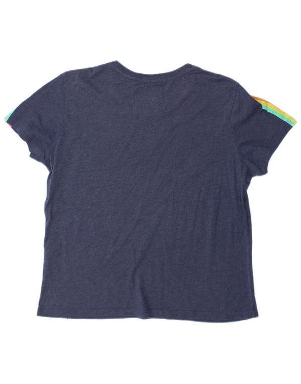 SUPERDRY Dame Grafisk T-Shirt Top UK 16 Stor Marineblå Bomuld