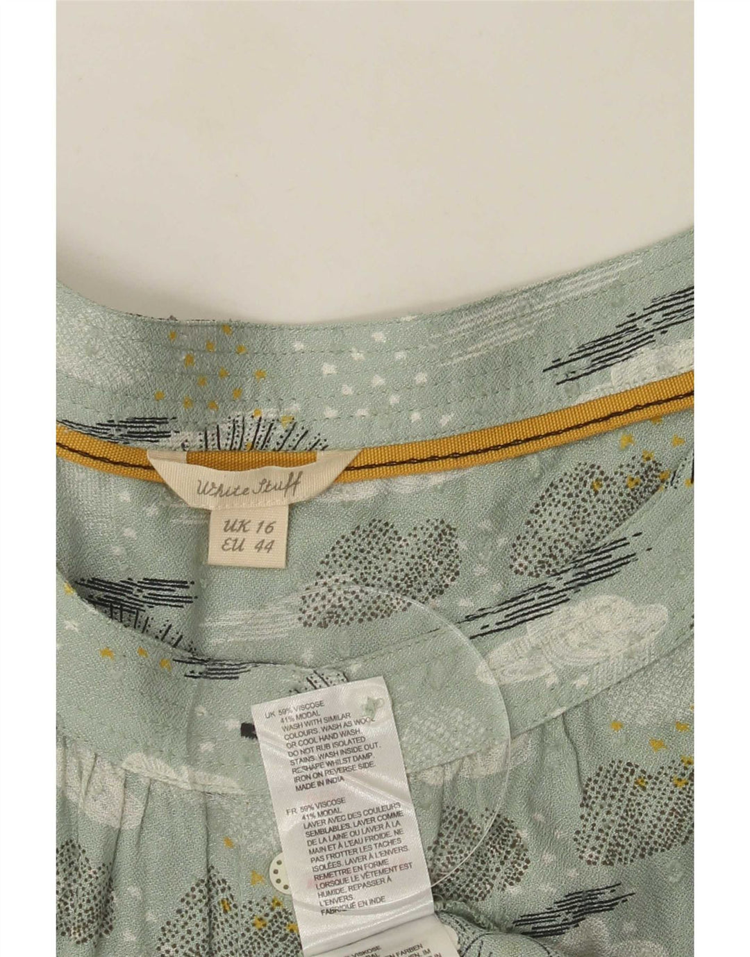 White Stuff Womens Abstrakt mønster skjortebluse UK 16 Large Green