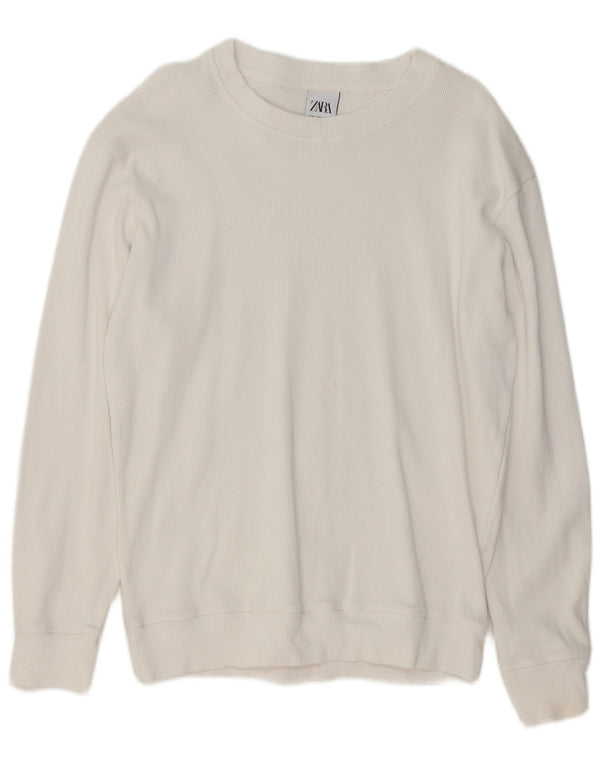 Zara Herre Boat Neck Jumper Sweater Stor Hvid Bomuld