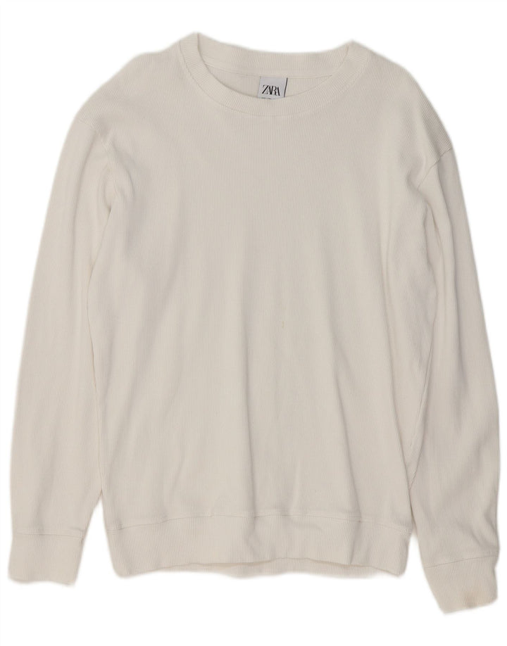 Zara Herre Boat Neck Jumper Sweater Stor Hvid Bomuld