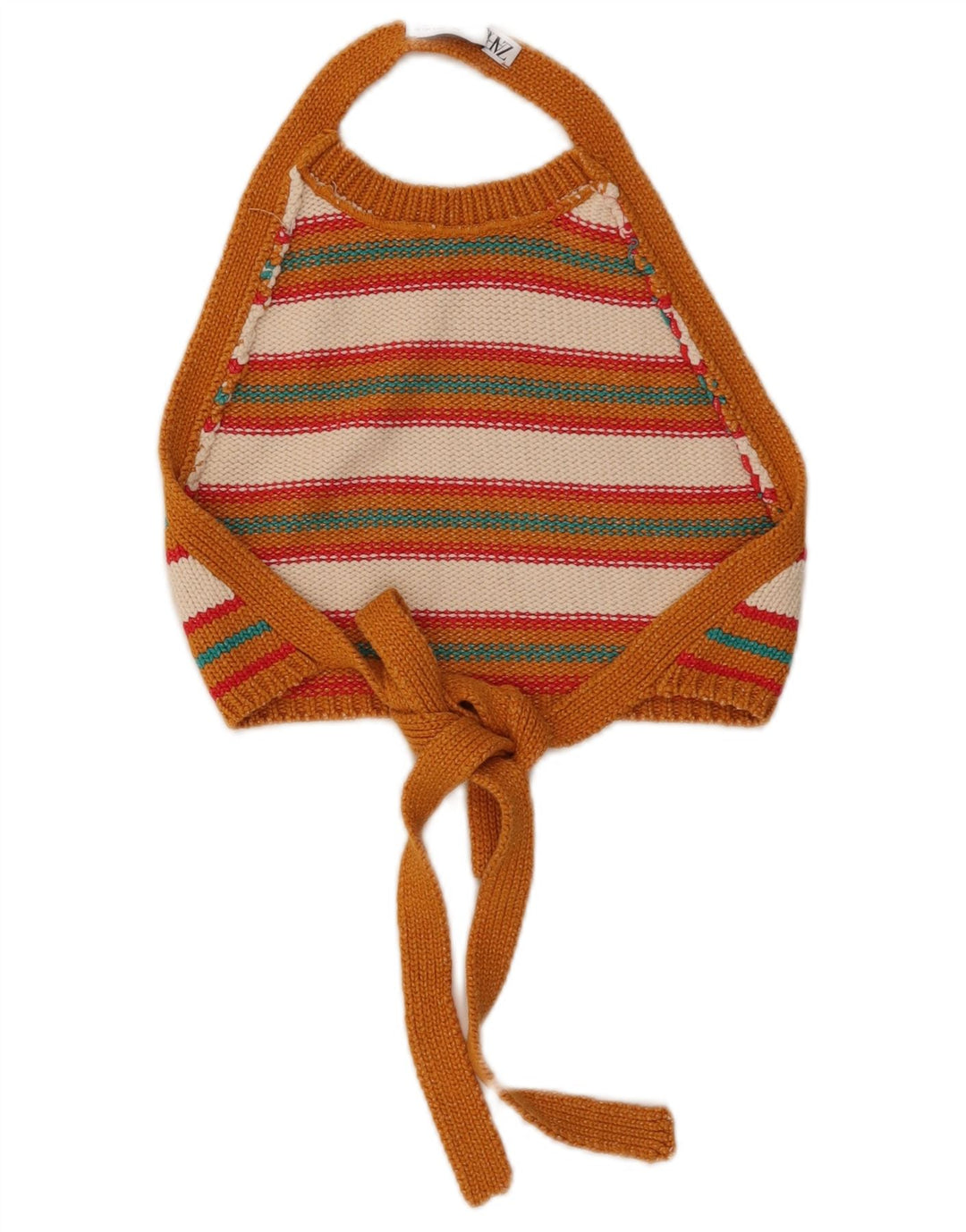 Zara Womens Crop Knit Halter Top UK 8 Small Orange Striped