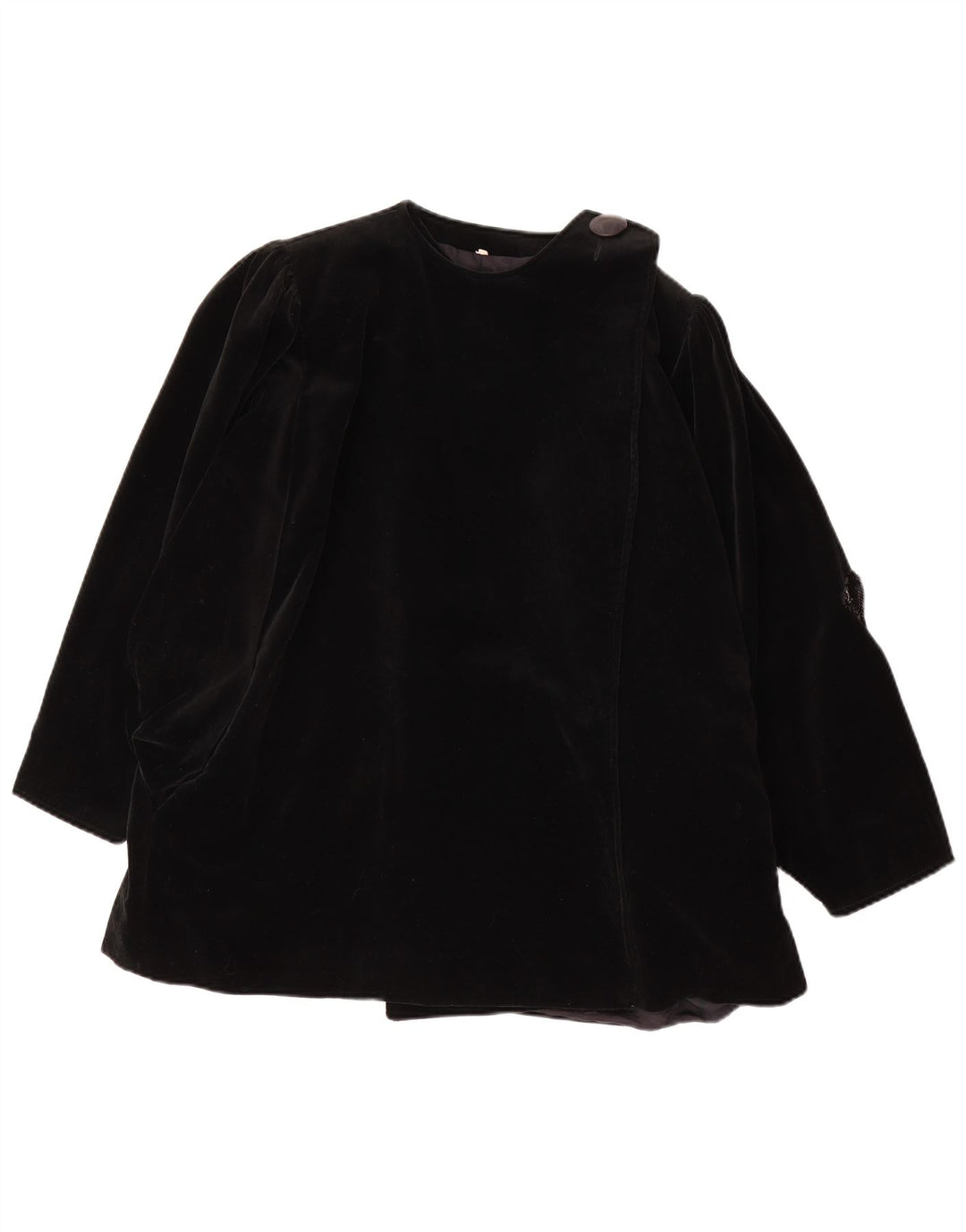 Vintage Womens Velvet Overcoat EU 42 Large Black Cotton