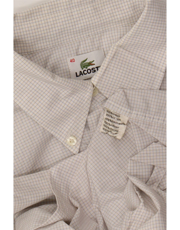 Lacoste Kortærmet Herreskjorte Størrelse 40 Medium Hvid Gingham Cotton