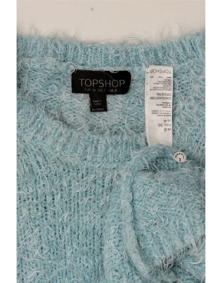 Topshop Dame Crop Crew Neck Jumper Sweater UK 8 Small Blue Polyester