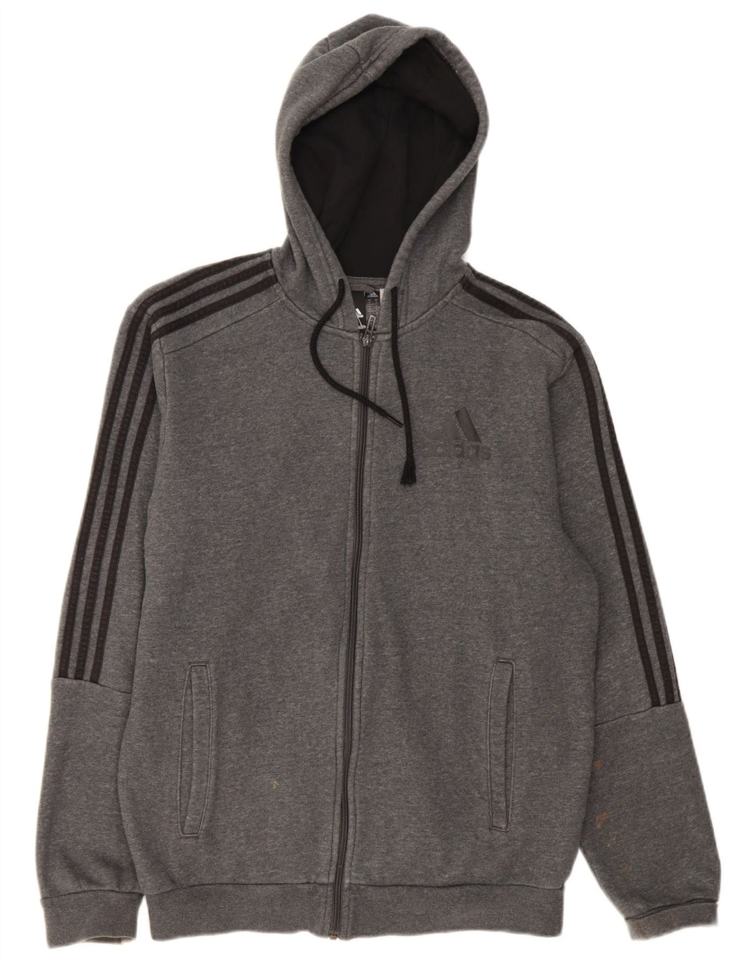ADIDAS Mens Zip Hoodie Sweater Medium Grey Cotton
