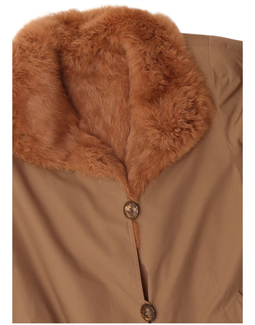 Vintage Dame Sherpa Overfrakke UK 14 Large Beige Polyester