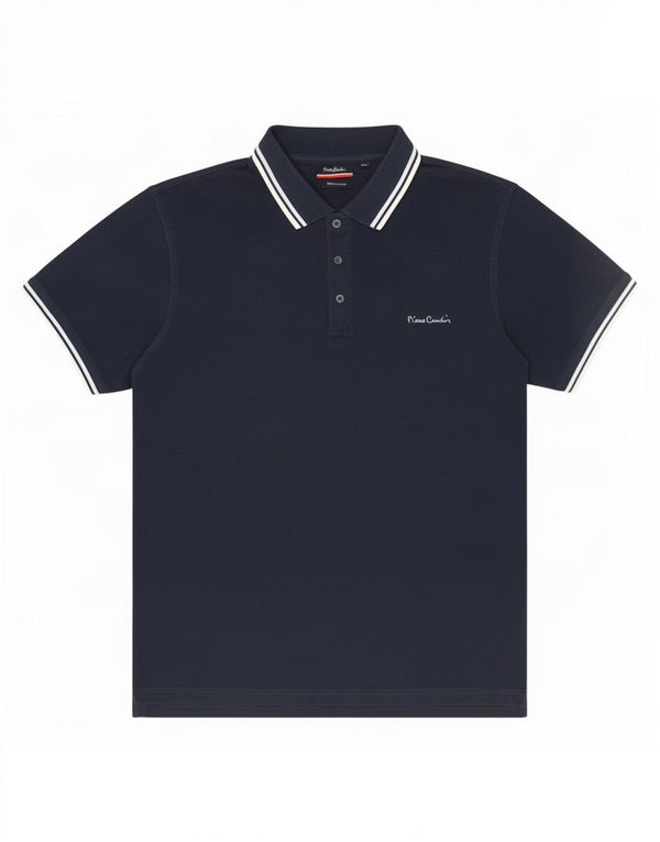 Pierre Cardin Herre Regular Fit Polo Shirt 2XL Navyblå stribet bomuld