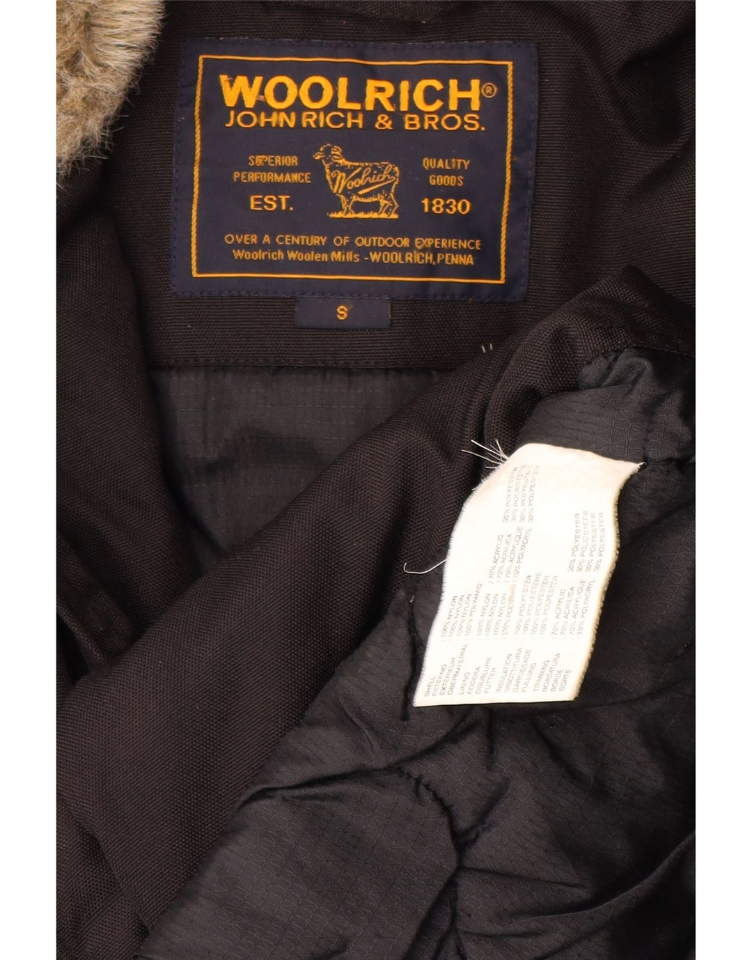 Woolrich Herre Hooded Parka Jacket UK 36 Small Black Polyester