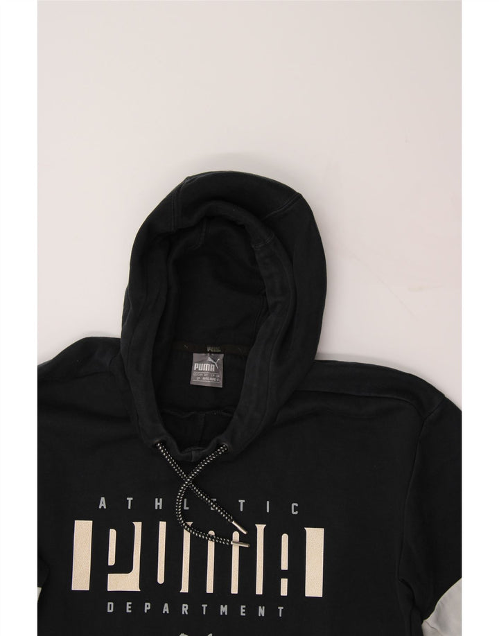 PUMA Mens Graphic Hoodie Jumper Small Black Cotton Vintage Puma and Second-Hand Puma from Messina Hembry 