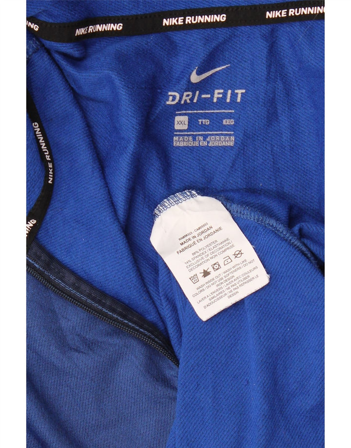 NIKE Herre Dri Fit Pullover med lynlås-hals Træningsdragt Top 2XL Blå Polyester