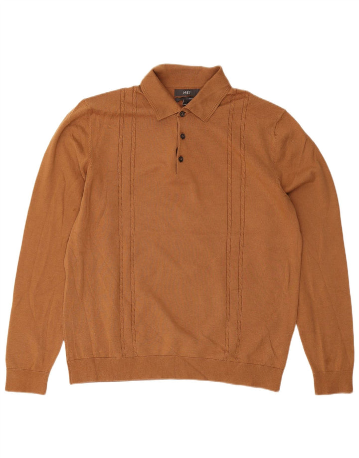Marks & Spencer Herre Polo Neck Jumper Sweater Stor Brun Bomuld