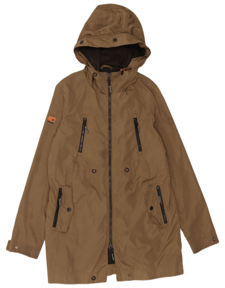 Superdry Regnjakke med hætte til kvinder UK 14 Stor Khaki Polyester