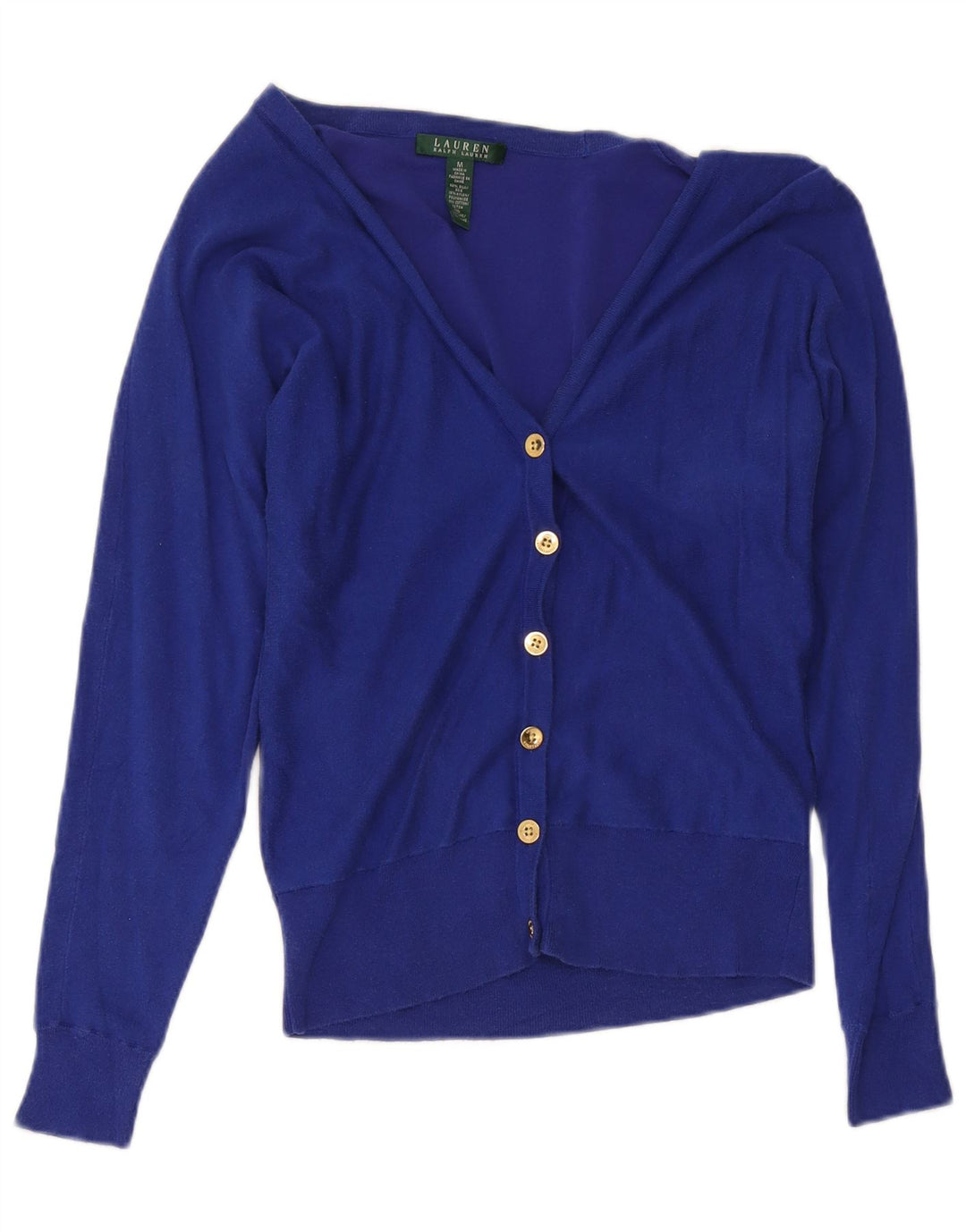 Ralph Lauren Dame Cardigan Sweater UK 12 Medium Blue Silke