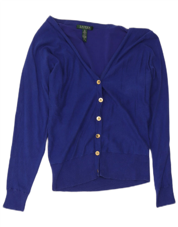 Ralph Lauren Dame Cardigan Sweater UK 12 Medium Blue Silke