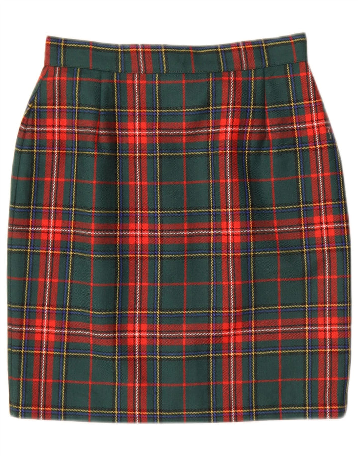 Vintage Dame Pencil Skirt IT 42 Medium W28 Grøn Plaid Uld