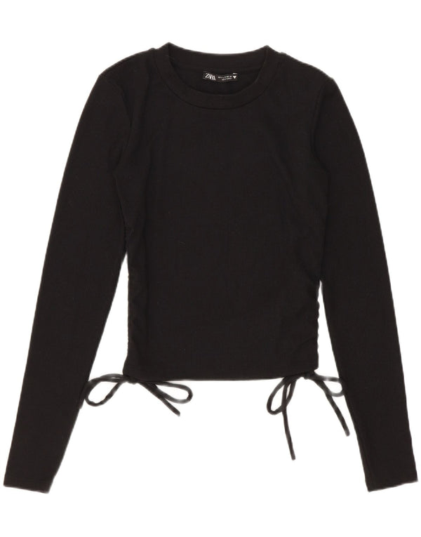 Zara Womens Crop Top Langærmet UK 8 Small Black Polyester
