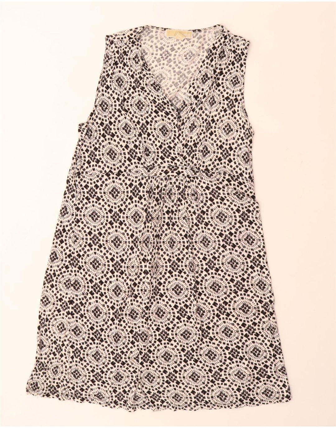 MICHAEL KORS Dame Ærmeløs A-Line Kjole UK 18 XL Sort Floral Rayon