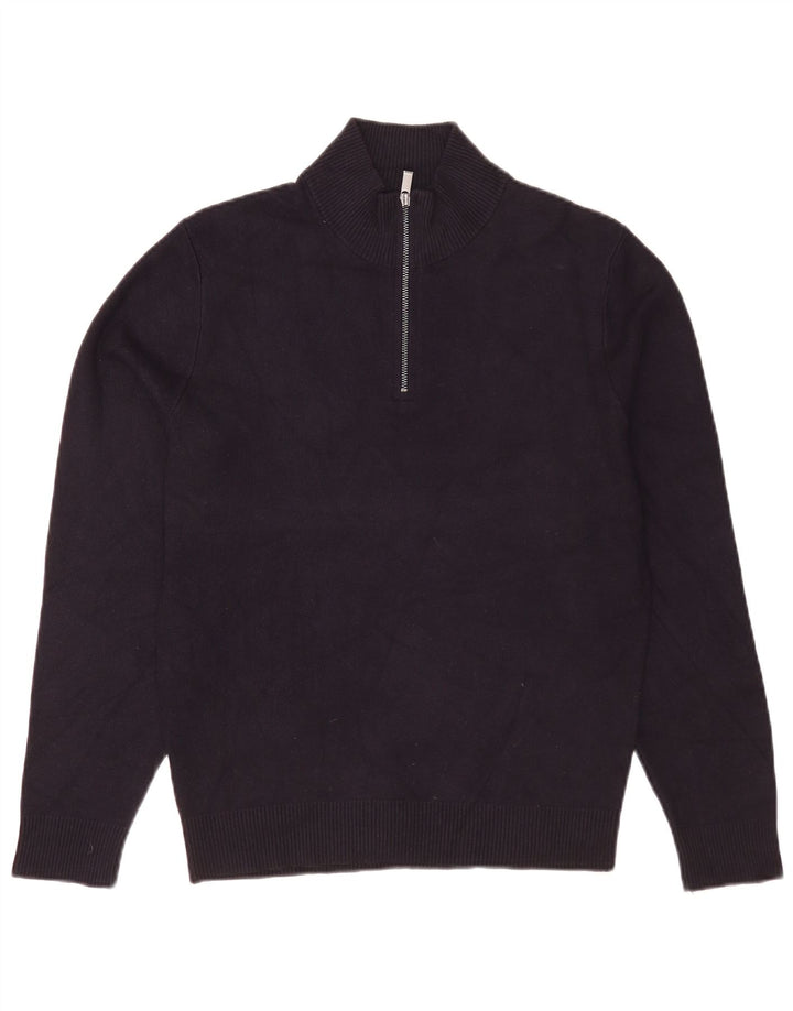 Massimo Dutti Herre Zip Neck Jumper Sweater Medium Navy Blue