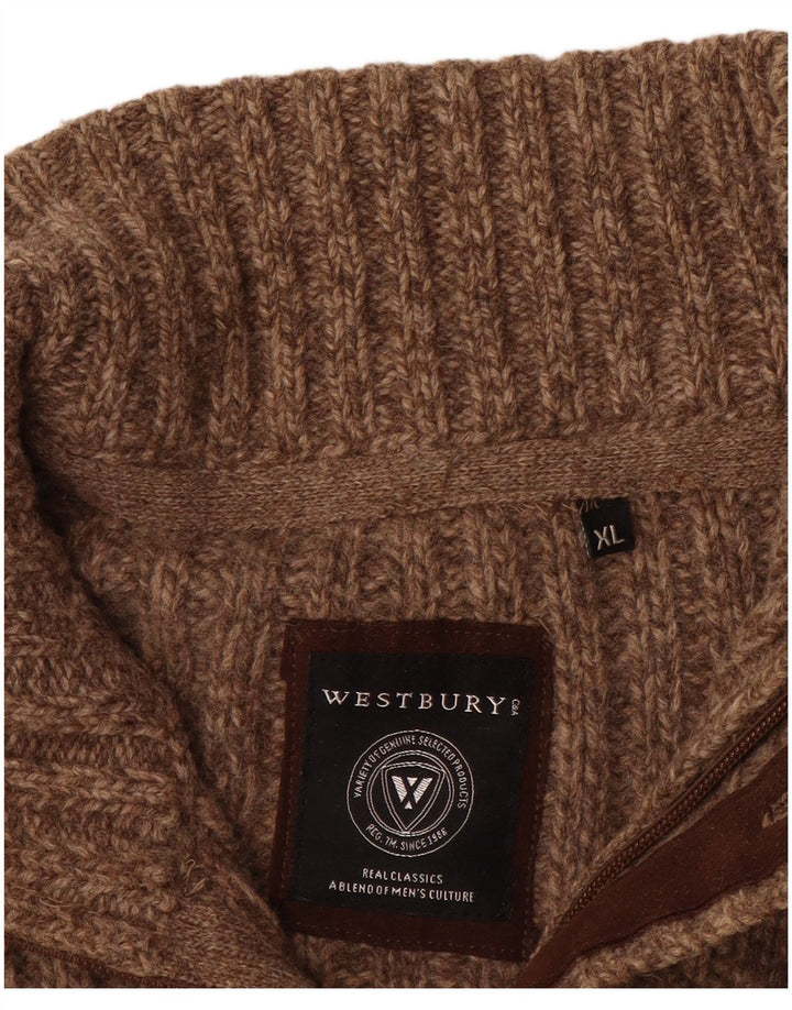 WESTBURY Mens Cardigan Sweater XL Brown Flecked