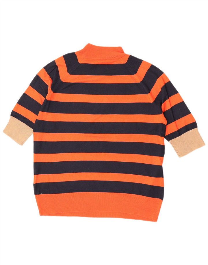 Benetton Dame Turtle Neck Jumper Sweater UK 16 Stor Orange Stribet
