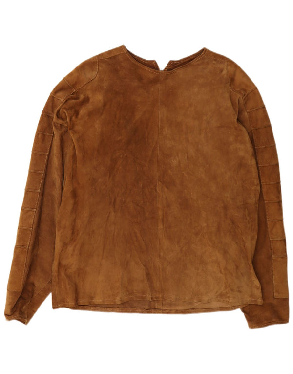Vintage Dame Crop Langærmet Ruskind Bluse Top UK 16 Stor Brun