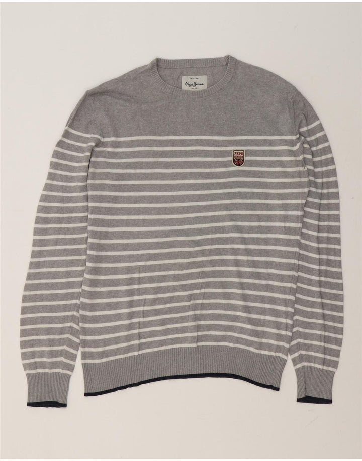 PEPE Jeans Herre Crew Neck Jumper Sweater Lille grå stribet