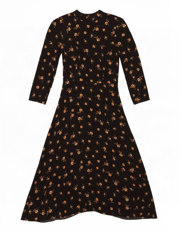 Zara 3/4 ærmet maxikjole til kvinder UK 6 XS Sort Floral Viscose