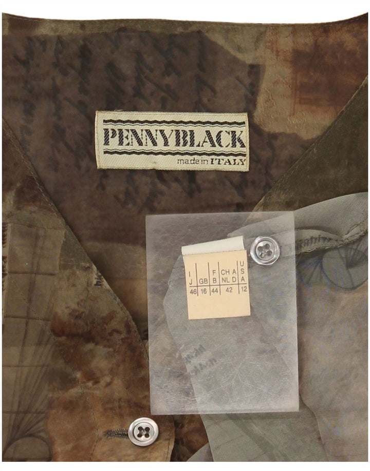 PENNY BLACK Kvinders abstrakt mønster skjortebluse UK 16 Large Khaki