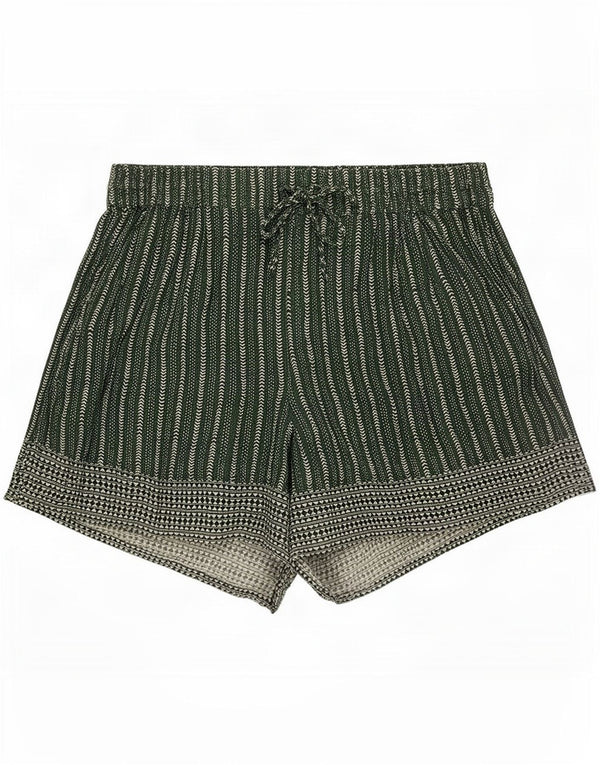 Fat Face Womens High Waist Casual Shorts UK 14 Medium W32 Green Pinstripe