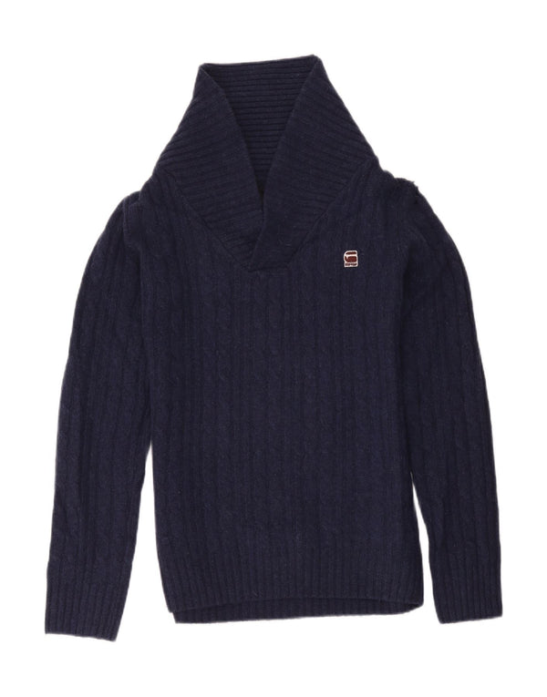 G-Star Herre Shawl Neck Jumper Sweater Medium Navy Blue Uld