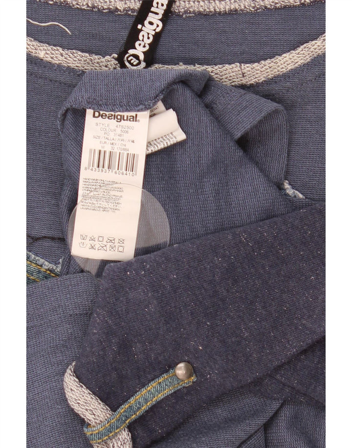 Desigual Dame Grafisk Top 3/4 ærmer UK 14 Medium Navy Blue Patchwork