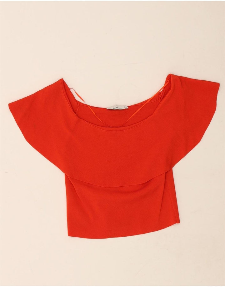 ZARA Womens Crop Blouse Top UK 12 Medium Red Vintage Zara and Second-Hand Zara from Messina Hembry 