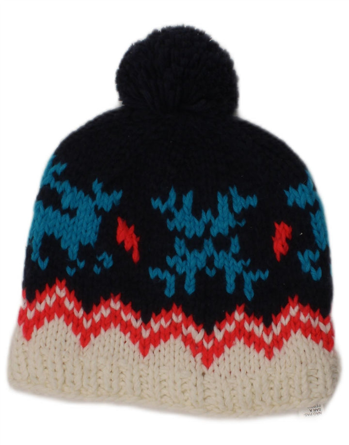 Roxy Dame strik Beanie Hat One Size Navy Blue Fair Isle Polyester Winter