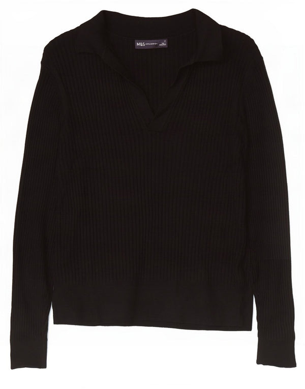 Zara langærmet poloskjorte til kvinder UK 14 Medium Black Viscose
