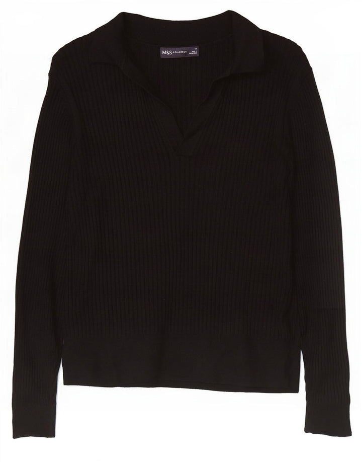 Zara langærmet poloskjorte til kvinder UK 14 Medium Black Viscose