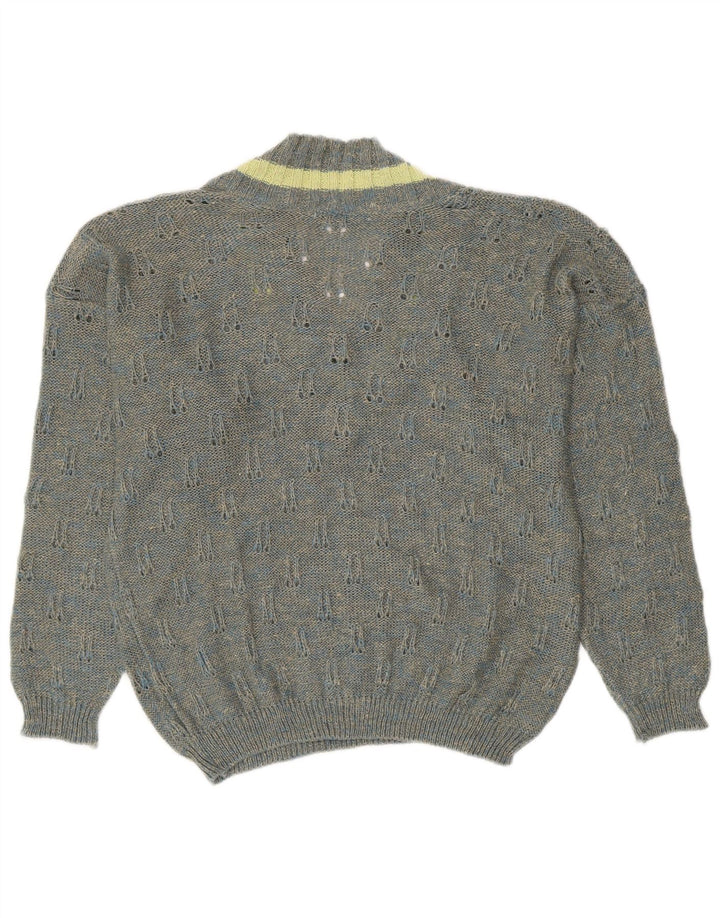 VINTAGE Dame V-hals sweater UK 18 XL Grå