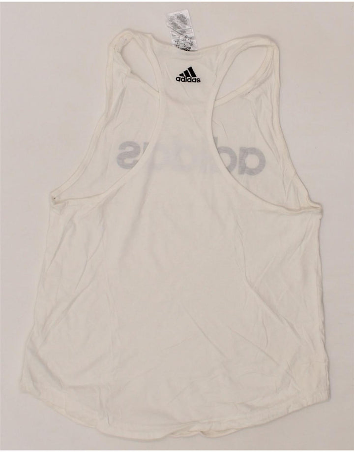 ADIDAS Womens Graphic Vest Top UK 8/10 Small White Cotton Vintage Adidas and Second-Hand Adidas from Messina Hembry 
