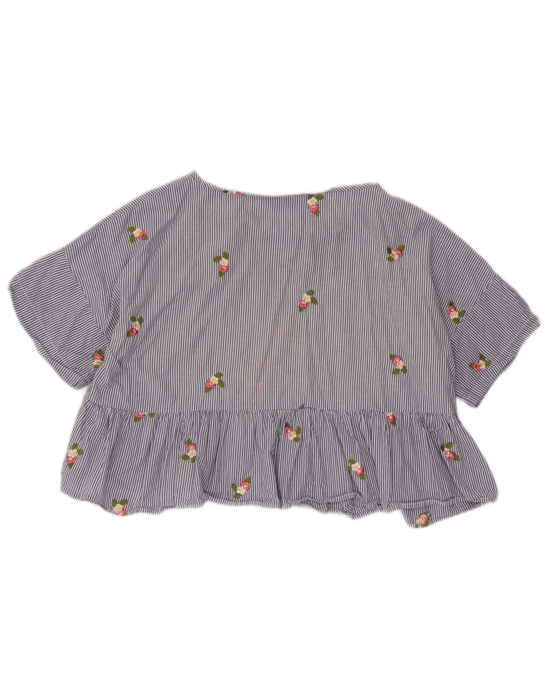 ZARA Womens Crop Bluse Top UK 14 Medium Blue Pinstripe