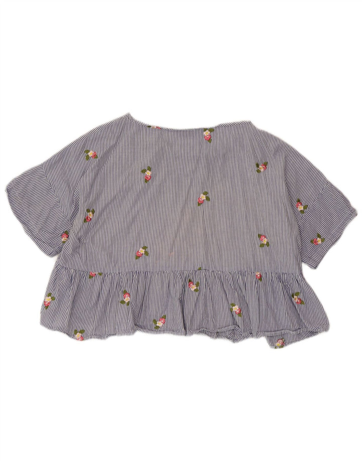 ZARA Womens Crop Bluse Top UK 14 Medium Blue Pinstripe